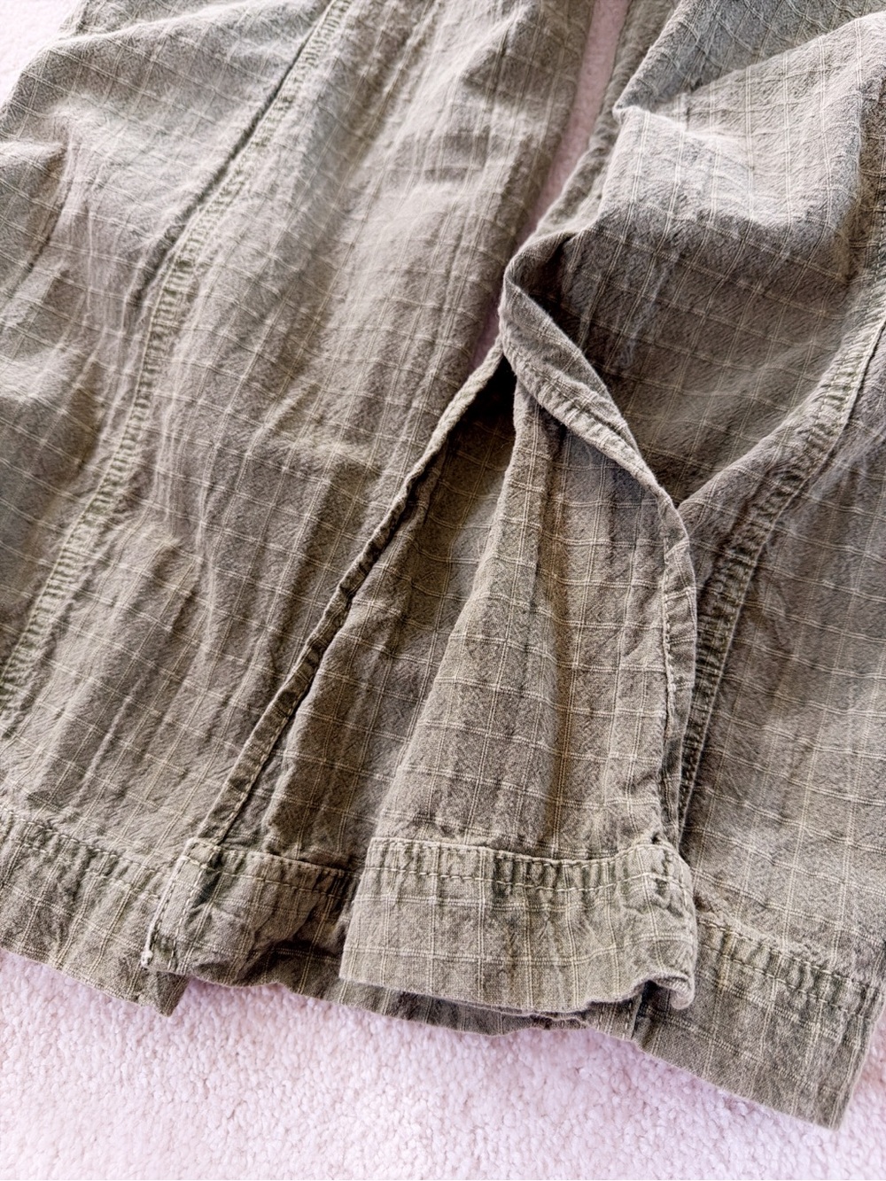 Free People Army Olive Green Textured Cotton Lightweight Overalls sz XS Savannah - Picture 6 of 8